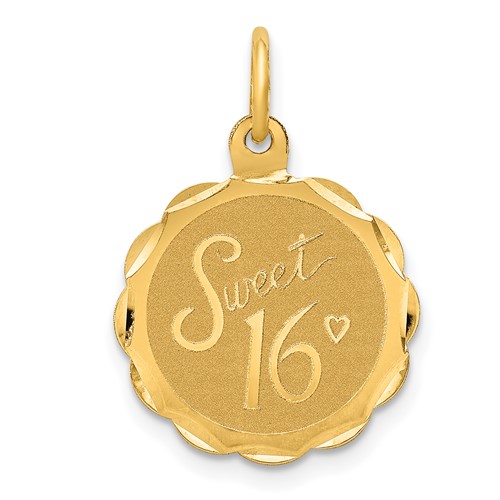 14K Yellow Gold Sweet 16 Engravable 15mm Disc Charm
