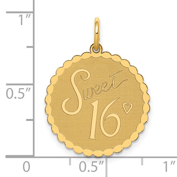14k SWEET 16 Engravable 18mm Disc Charm