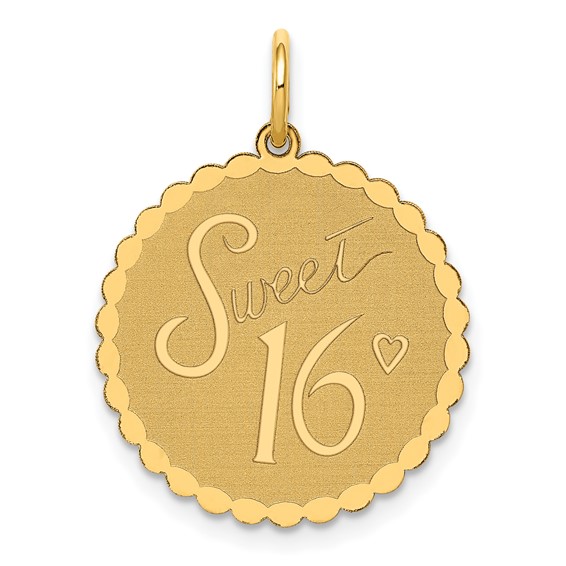 14k SWEET 16 Engravable 18mm Disc Charm