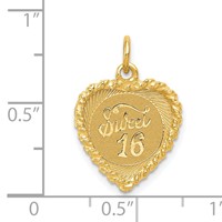 14K Yellow Gold Sweet 16 Engravable 15mm Heart Charm view 3