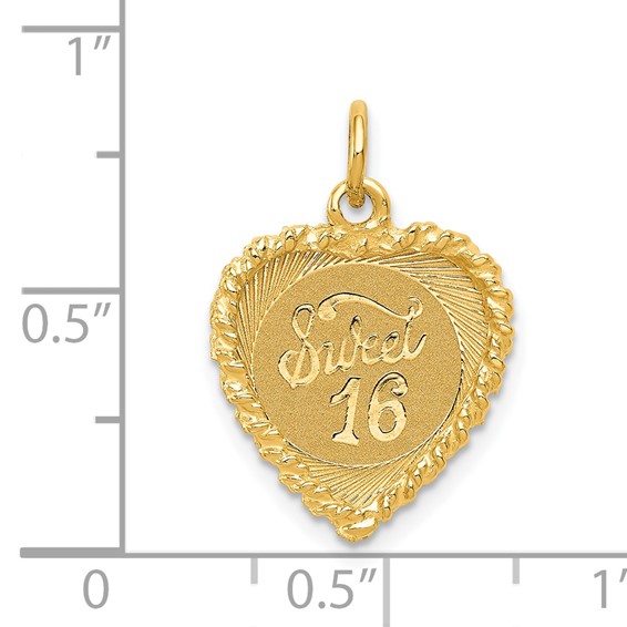 14K SWEET 16 Engravable 15mm Heart Charm