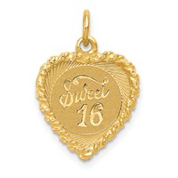 14K Yellow Gold Sweet 16 Engravable 15mm Heart Charm view 1