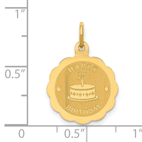14K Polished Satin HAPPY BIRTHDAY with Cake 14mm Engravable Disc Charm