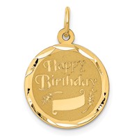 14K Yellow Gold Happy Birthday Charm with Banner 16mm Engravable Disc view 1