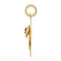 14K Yellow Gold Happy Birthday Charm with Red CZ Flower 19mm Engravable Disc view 2