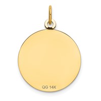 14K Yellow Gold Happy Birthday Charm with Red CZ Flower 19mm Engravable Disc view 3