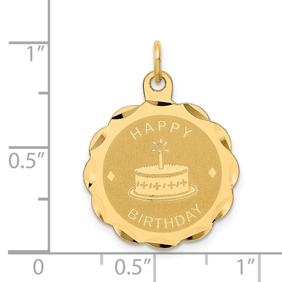 14K HAPPY BIRTHDAY with Cake 19mm Engravable Disc Charm