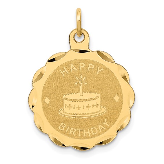 14K HAPPY BIRTHDAY with Cake 19mm Engravable Disc Charm