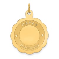 14K Yellow Gold Happy Birthday 22mm Engravable Disc Charm view 1