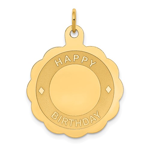 14K Yellow Gold Happy Birthday 22mm Engravable Disc Charm