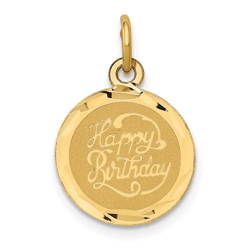 14K Yellow Gold Happy Birthday 13mm Engravable Disc Charm