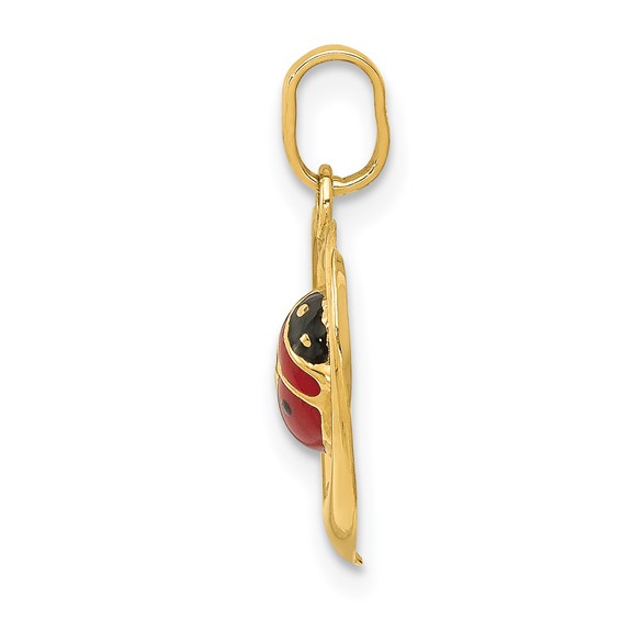 14k Red and Black Enameled Ladybug in Heart Charm