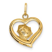 14K Yellow Gold Red and Black Enameled Ladybug in Heart Charm view 3