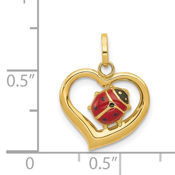 14k Red and Black Enameled Ladybug in Heart Charm