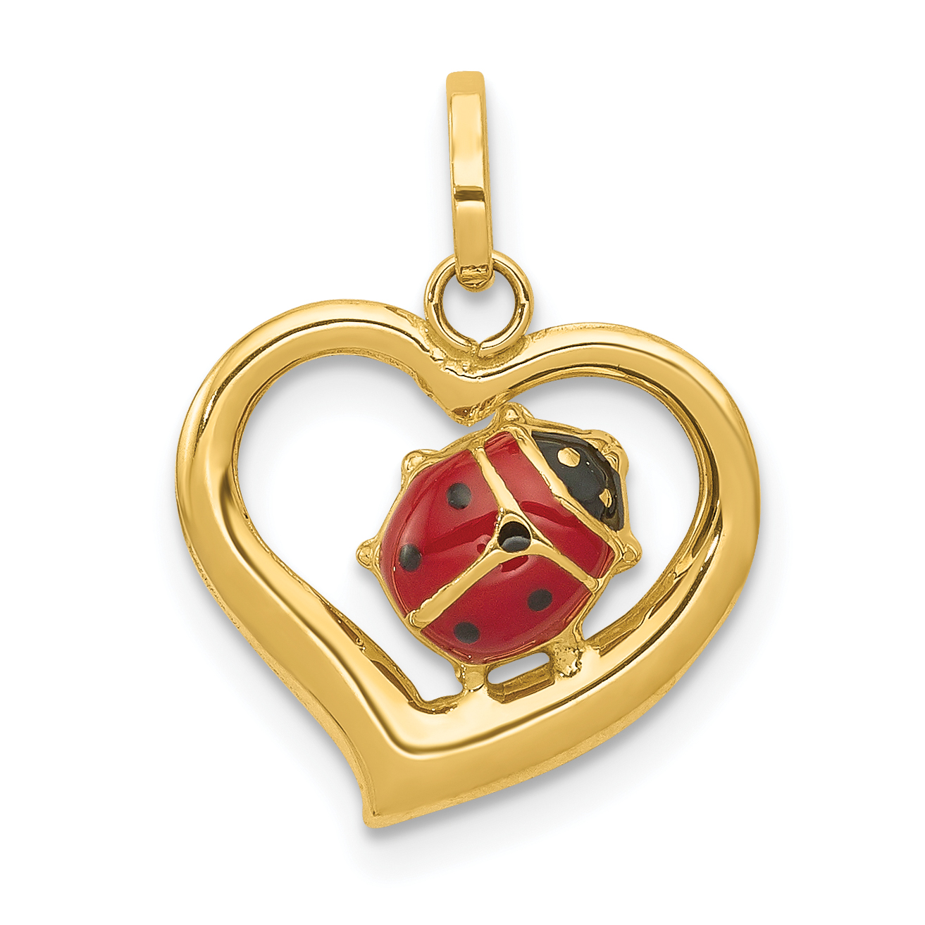 14k Enameled Ladybug in Heart Charm (XAC852)