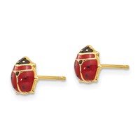 14K Yellow Gold Red and Black Enameled Ladybug Post Earrings view 2