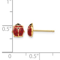 14K Yellow Gold Red and Black Enameled Ladybug Post Earrings view 4