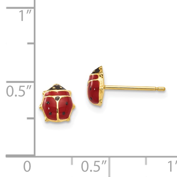 14k Red and Black Enameled Ladybug Post Earrings