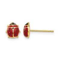 14K Yellow Gold Red and Black Enameled Ladybug Post Earrings view 1
