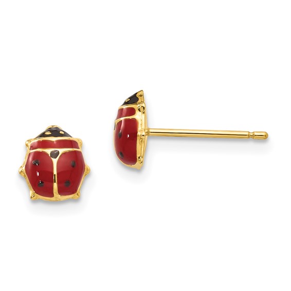 14k Red and Black Enameled Ladybug Post Earrings