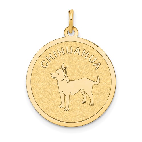 14K Yellow Gold Chihuahua 20mm Engravable Disc Dog Charm
