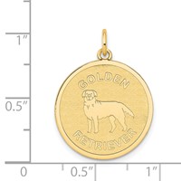 14K Yellow Gold Golden Retriever 20mm Engravable Disc Dog Charm view 3