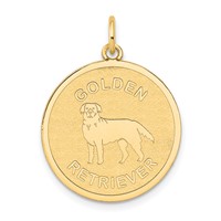 14K Yellow Gold Golden Retriever 20mm Engravable Disc Dog Charm view 1