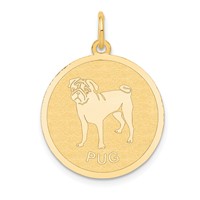 14K Yellow Gold Pug 20mm Engravable Disc Dog Charm view 1