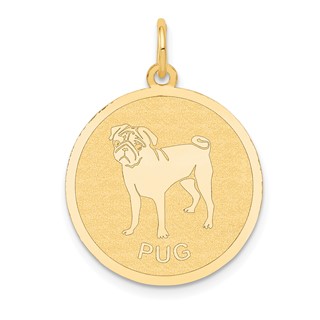 14k PUG 20mm Engravable Disc Dog Charm