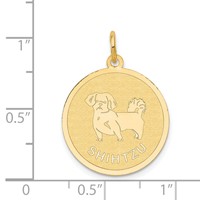 14K Yellow Gold Shih Tzu 20mm Engravable Disc Dog Charm view 3