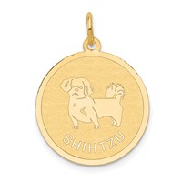 14K Yellow Gold Shih Tzu 20mm Engravable Disc Dog Charm view 1