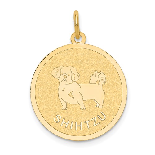 14K Yellow Gold Shih Tzu 20mm Engravable Disc Dog Charm