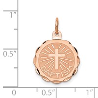 14K Rose Gold Baptism Charm with Cross Round Disc view 3