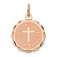 14K Rose Gold Baptism Charm with Cross Round Disc view 1