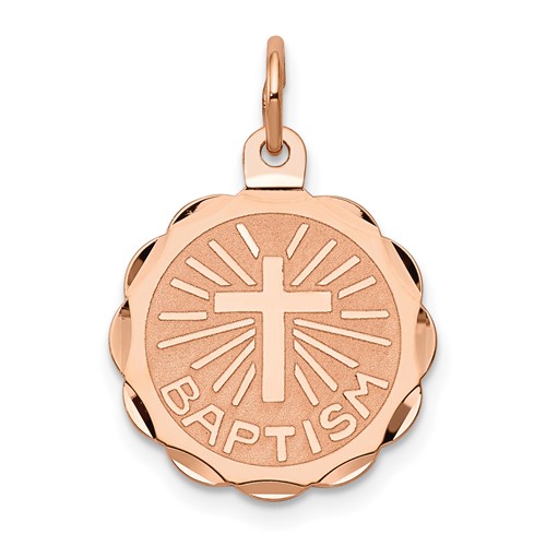 14K Rose Gold Baptism Charm with Cross Round Disc
