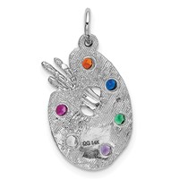 14K White Gold Multi-color CZ Stones Artist Palette Charm view 3