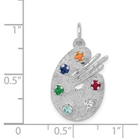 14K White Gold Multi-color CZ Stones Artist Palette Charm view 4