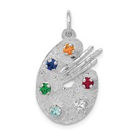 14K White Gold Multi-color CZ Stones Artist Palette Charm view 1