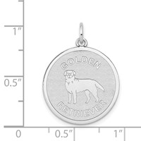 14K White Gold Golden Retriever 20mm Engravable Disc Dog Charm view 3