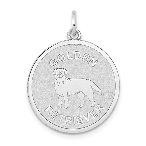 14K White Gold Golden Retriever 20mm Engravable Disc Dog Charm