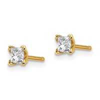 14K Yellow Gold AA Quality Complete Princess-cut Diamond Stud Earrings view 2