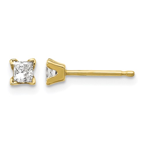 14K Yellow Gold AA Quality Complete Princess-cut Diamond Stud Earrings