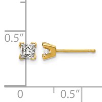 14K Yellow Gold AA Quality Complete Princess-cut Diamond Stud Earrings view 4