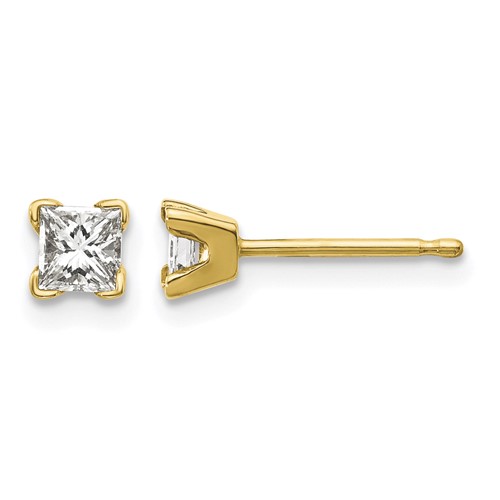 14K Yellow Gold AA Quality Complete Princess-cut Diamond Stud Earrings