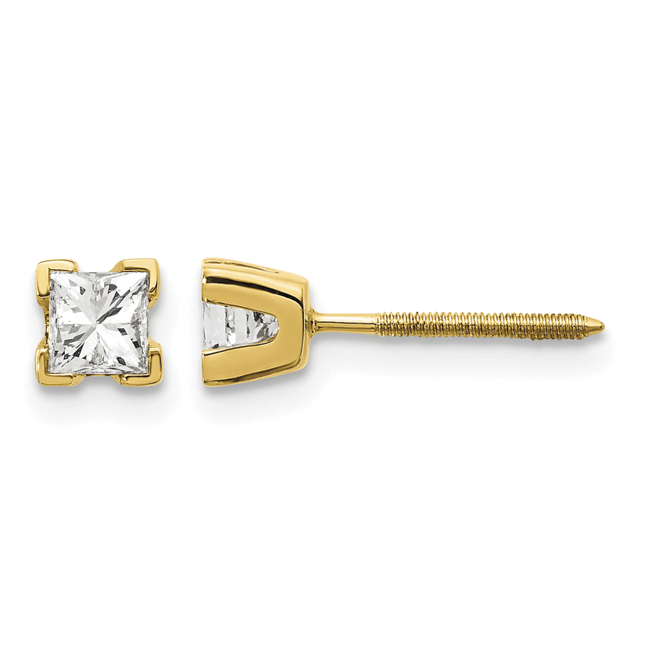 14k AA Quality Complete Princess-cut Diamond Stud Earrings (XAP4AA)