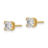 14K Yellow Gold AA Quality Complete Princess-cut Diamond Stud Earrings view 2