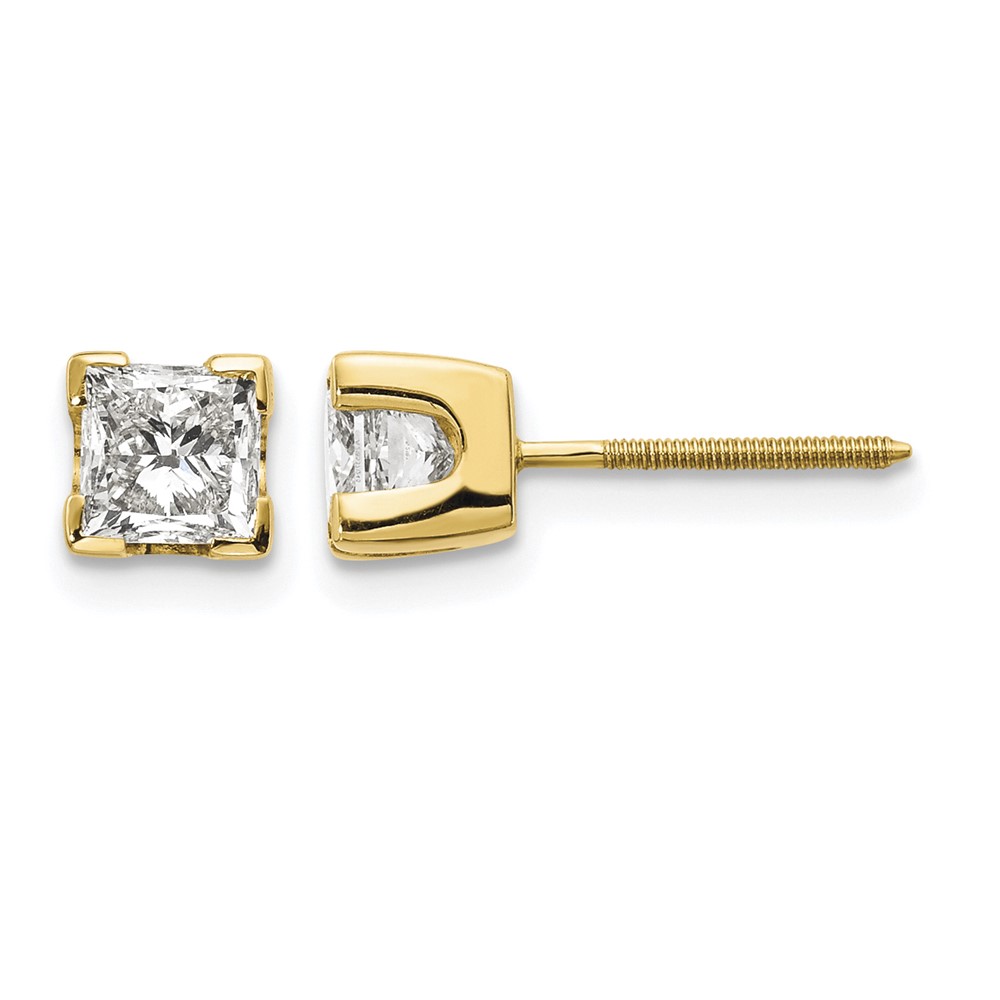 14K Yellow Gold 1ct VS Quality Complete Princess-cut Diamond Earrings