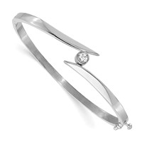 14K White Gold Complete 0.25 Carat AA Diamond Hinged Oval Bangle Bracelet view 1