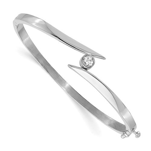 14K White Gold Complete 0.25 Carat a Diamond Hinged Oval Bangle Bracelet