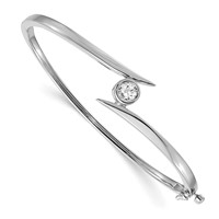 14K White Gold Complete 1 2 Carat a Diamond Hinged Oval Bangle Bracelet view 1